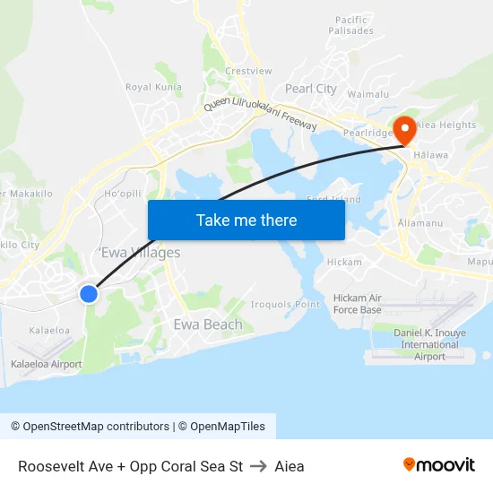 Roosevelt Ave + Opp Coral Sea St to Aiea map