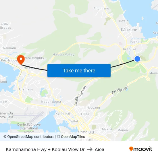 Kamehameha Hwy + Koolau View Dr to Aiea map
