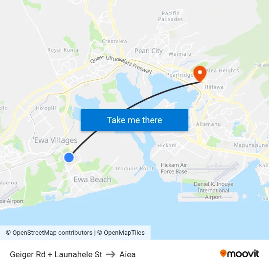 Geiger Rd + Launahele St to Aiea map