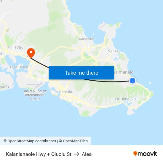 Kalanianaole Hwy + Oluolu St to Aiea map