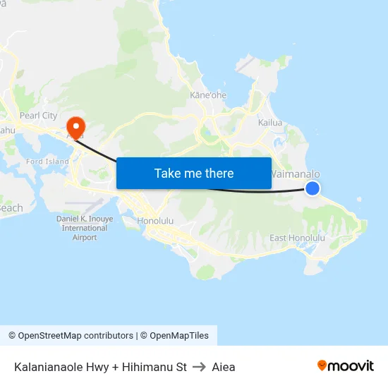 Kalanianaole Hwy + Hihimanu St to Aiea map