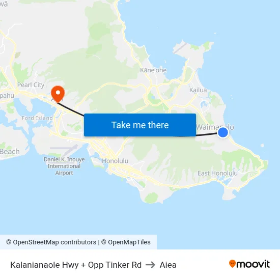 Kalanianaole Hwy + Opp Tinker Rd to Aiea map