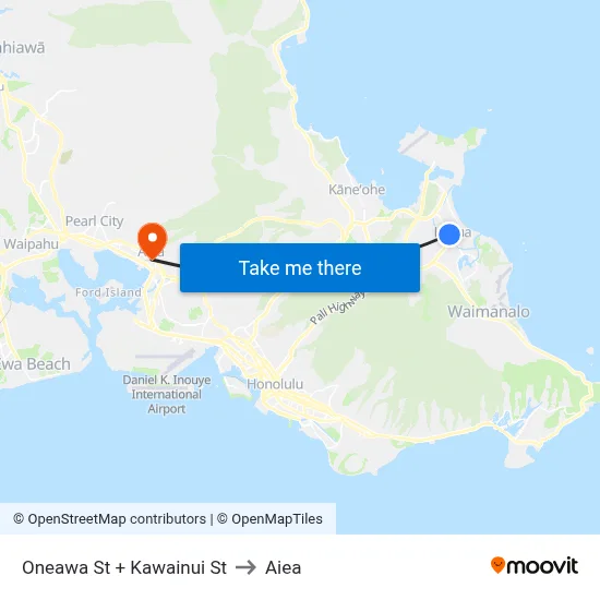 Oneawa St + Kawainui St to Aiea map