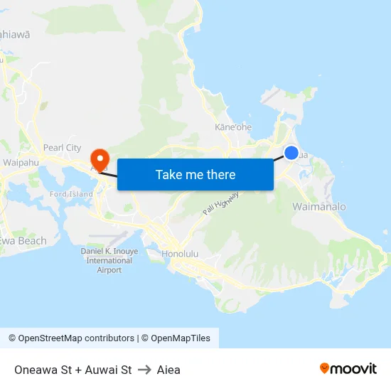 Oneawa St + Auwai St to Aiea map