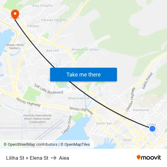 Liliha St + Elena St to Aiea map