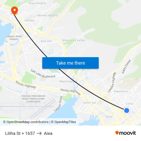 Liliha St + 1657 to Aiea map