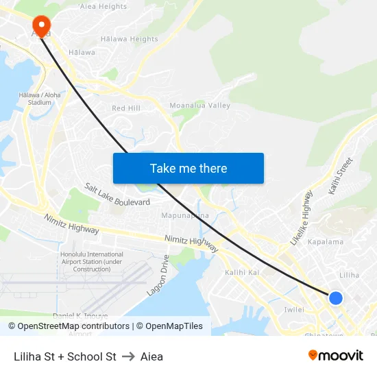 Liliha St + School St to Aiea map
