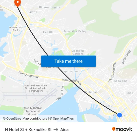 N Hotel St + Kekaulike St to Aiea map