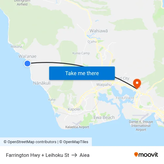 Farrington Hwy + Leihoku St to Aiea map