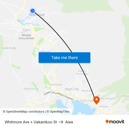 Whitmore Ave + Uakanikoo St to Aiea map