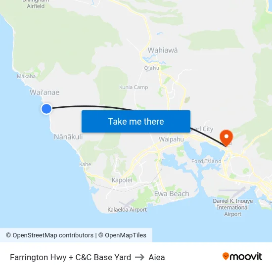 Farrington Hwy + C&C Base Yard to Aiea map