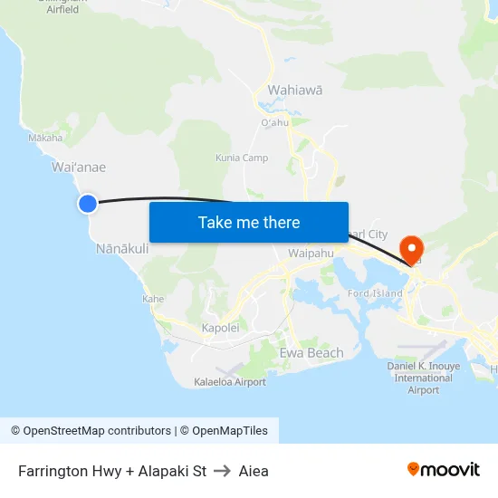 Farrington Hwy + Alapaki St to Aiea map