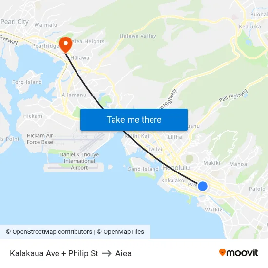 Kalakaua Ave + Philip St to Aiea map