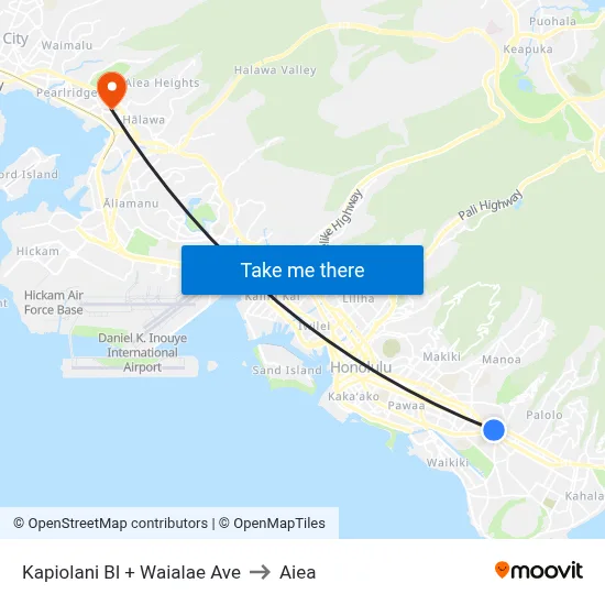 Kapiolani Bl + Waialae Ave to Aiea map