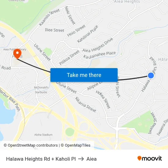 Halawa Heights Rd + Kaholi Pl to Aiea map