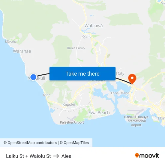 Laiku St + Waiolu St to Aiea map