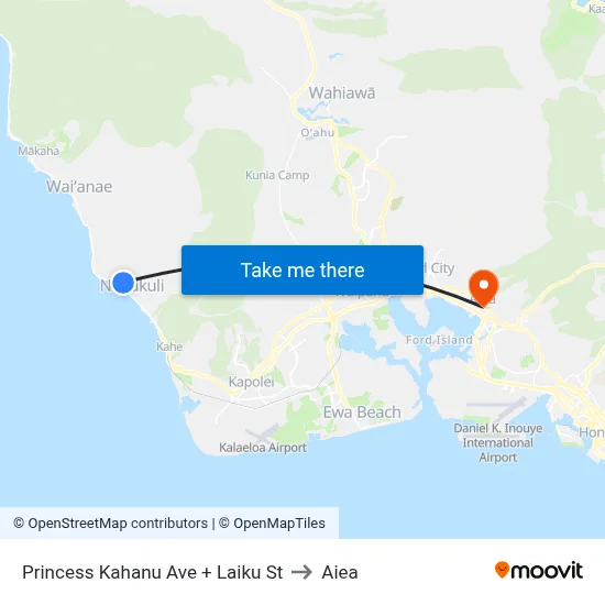 Princess Kahanu Ave + Laiku St to Aiea map