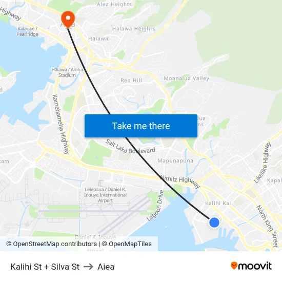 Kalihi St + Silva St to Aiea map