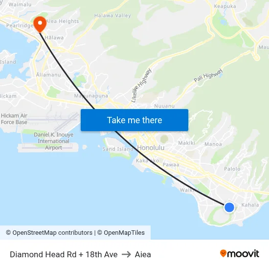 Diamond Head Rd + 18th Ave to Aiea map