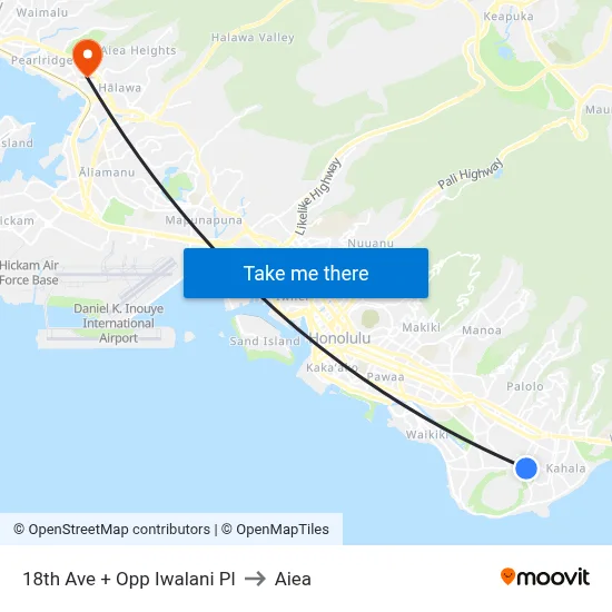 18th Ave + Opp Iwalani Pl to Aiea map