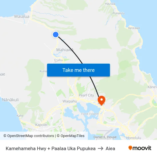 Kamehameha Hwy + Paalaa Uka Pupukea to Aiea map