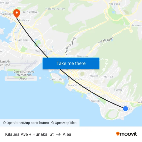 Kilauea Ave + Hunakai St to Aiea map