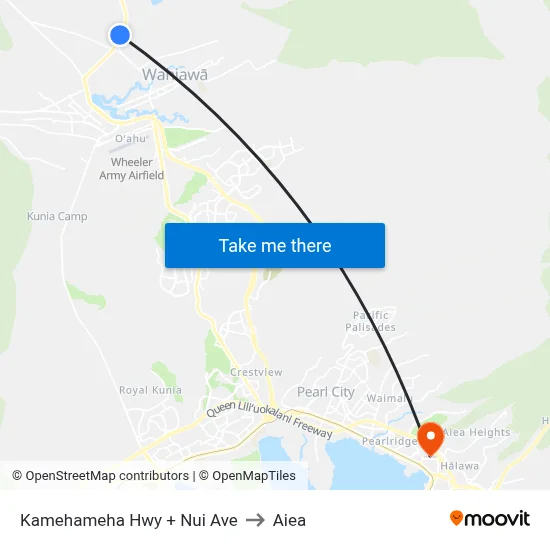 Kamehameha Hwy + Nui Ave to Aiea map