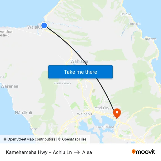 Kamehameha Hwy + Achiu Ln to Aiea map