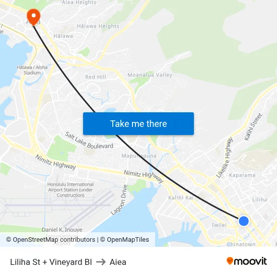 Liliha St + Vineyard Bl to Aiea map