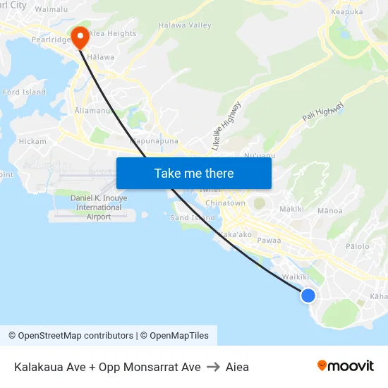 Kalakaua Ave + Opp Monsarrat Ave to Aiea map