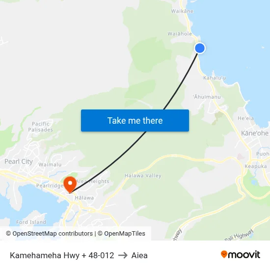 Kamehameha Hwy + 48-012 to Aiea map