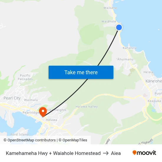 Kamehameha Hwy + Waiahole Homestead to Aiea map