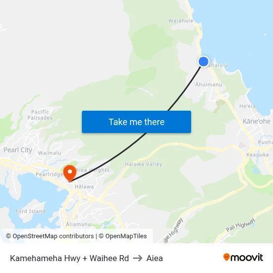 Kamehameha Hwy + Waihee Rd to Aiea map