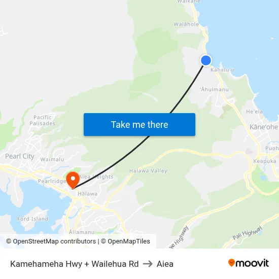 Kamehameha Hwy + Wailehua Rd to Aiea map