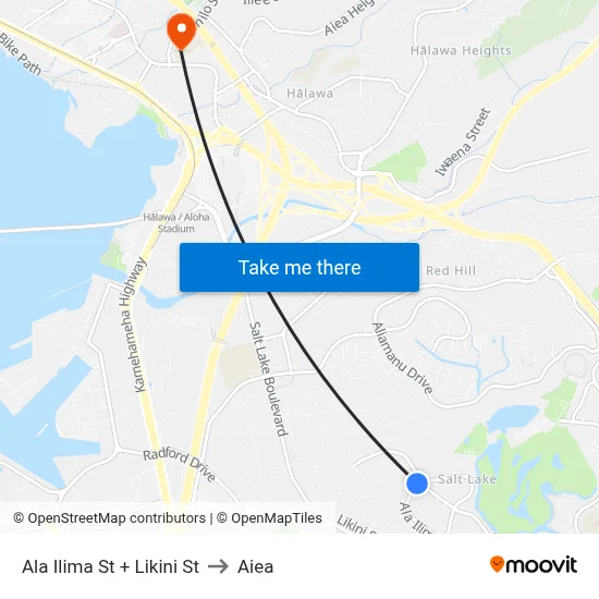 Ala Ilima St + Likini St to Aiea map