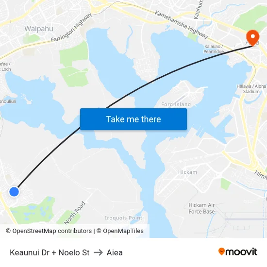 Keaunui Dr + Noelo St to Aiea map
