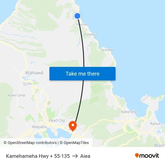 Kamehameha Hwy + 55-135 to Aiea map