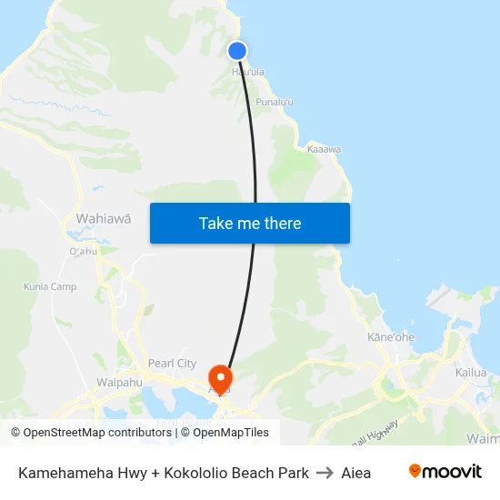 Kamehameha Hwy + Kokololio Beach Park to Aiea map