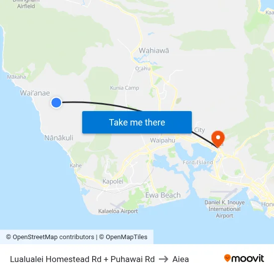 Lualualei Homestead Rd + Puhawai Rd to Aiea map