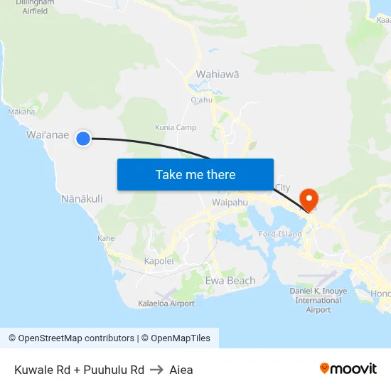 Kuwale Rd + Puuhulu Rd to Aiea map