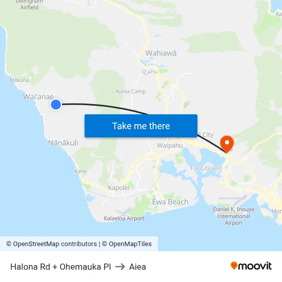 Halona Rd + Ohemauka Pl to Aiea map
