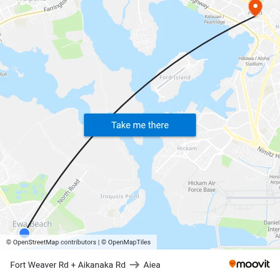 Fort Weaver Rd + Aikanaka Rd to Aiea map