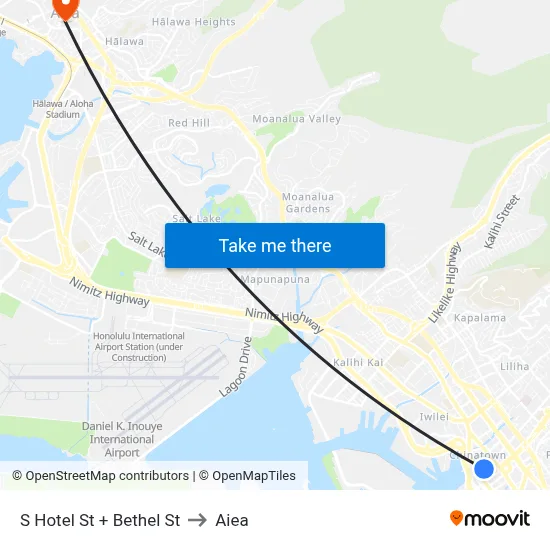 S Hotel St + Bethel St to Aiea map