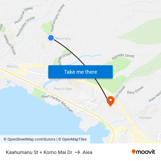 Kaahumanu St + Komo Mai Dr to Aiea map