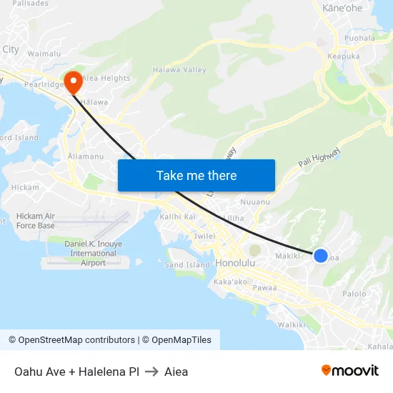 Oahu Ave + Halelena Pl to Aiea map