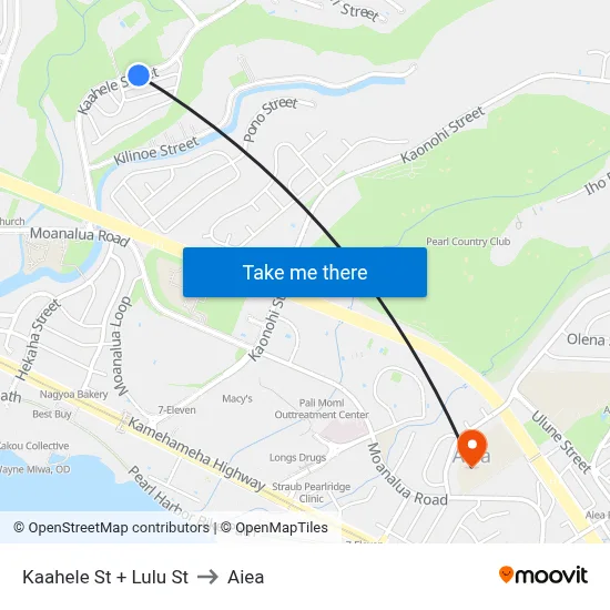 Kaahele St + Lulu St to Aiea map