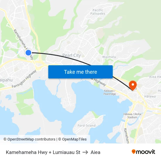 Kamehameha Hwy + Lumiauau St to Aiea map