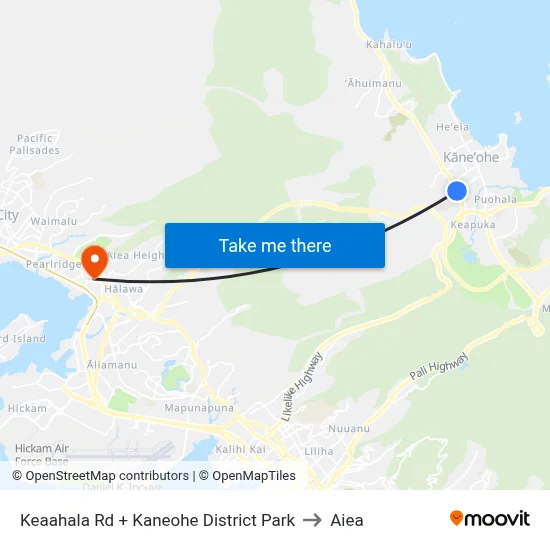 Keaahala Rd + Kaneohe District Park to Aiea map