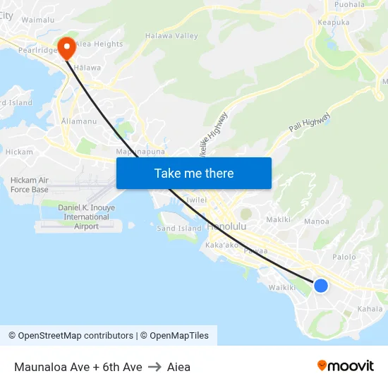 Maunaloa Ave + 6th Ave to Aiea map