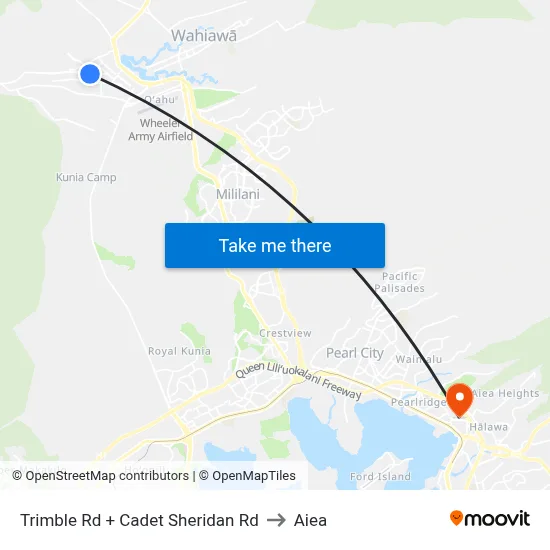 Trimble Rd + Cadet Sheridan Rd to Aiea map